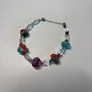 Lampwork Glass Bead Bracelet Floral Murano Style Multicolor Magnetic Clasp